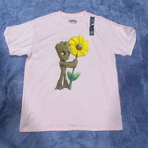 Women M Marvel Guardians of the Galaxy Groot T-Shirt Cute Flower Design Pink Tee